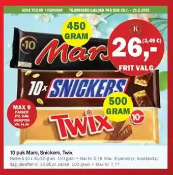 Købmandsgården 10 pak Mars, Snickers, Twix tilbud