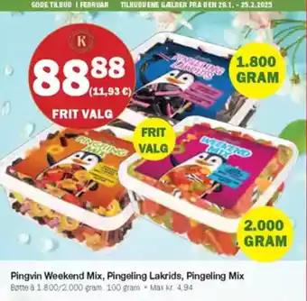 Købmandsgården Pingvin Weekend Mix, Pingeling Lakrids, Pingeling Mix tilbud