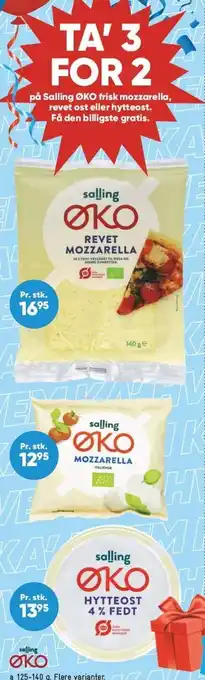 Bilka TA' 3 FOR 2 på Salling ØKO frisk mozzarella, revet ost eller hytteost tilbud