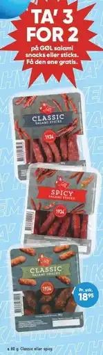 Bilka TA' 3 FOR 2 på GØL salami snacks eller sticks tilbud