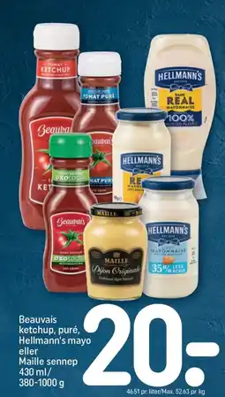 REMA 1000 Beauvais ketchup, puré, Hellmann's mayo eller Maille sennep tilbud