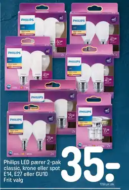 REMA 1000 PHILIPS LED pærer classic, krone eller spot E14, E27 eller GU10 tilbud