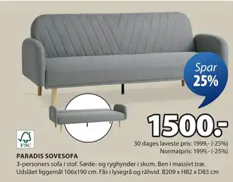 JYSK PARADIS SOVESOFA tilbud