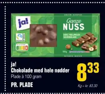 Otto Duborg ja! Chokolade med hele nødder Plade à 100 gram tilbud