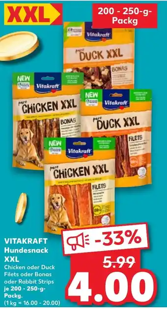 Kaufland VITAKRAFT Hundesnack XXL Chicken oder Duck Filets oder Bonas oder Rabbit Strips tilbud