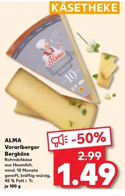 Kaufland ALMA Vorarlberger Bergkäse Rohmilchkäse aus Heumilch, tilbud