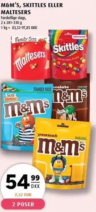 Scandinavian Park M&M'S, SKITTLES ELLER MALTESERS - 2 POSER tilbud