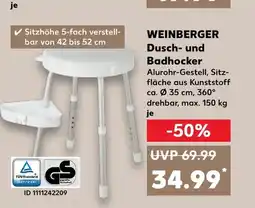 Kaufland WEINBERGER Dusch- und Badhocker Alurohr-Gestell, Sitz- fläche aus Kunststoff ca. 35 cm, 360° drehbar, max. 150 kg je tilbud