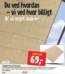 jem & fix TRÆBETON LOFTPLADE NATUR ELLER HVID tilbud