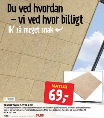 jem & fix TRÆBETON LOFTPLADE NATUR ELLER HVID tilbud