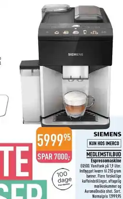 Imerco SIEMENS Espressomaskine tilbud