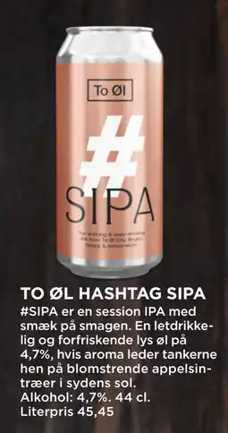 MENY TO ØL HASHTAG SIPA tilbud