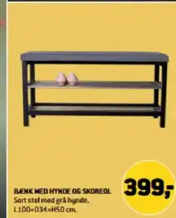 XL-BYG Benk med hynde og skoreol tilbud