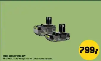 XL-BYG Ryobi batteripakke 18y tilbud