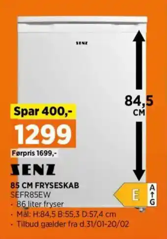 Power Senz fryseskab sefr85ew tilbud