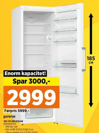 Power Gorenje køleskab rp619eew5 tilbud