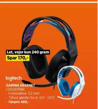 Power Logitech gaming headset logg335bk tilbud