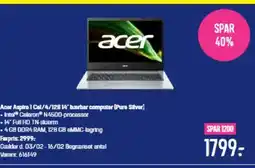 Elgiganten Acer Aspire 1 Cal/4/12814" bærbar computer (Pure Silver) tilbud