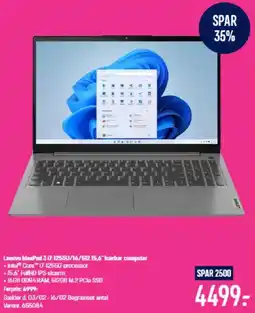 Elgiganten Lenovo IdeaPad 3 17-1255U/16/512 15,6" bærbar computer tilbud