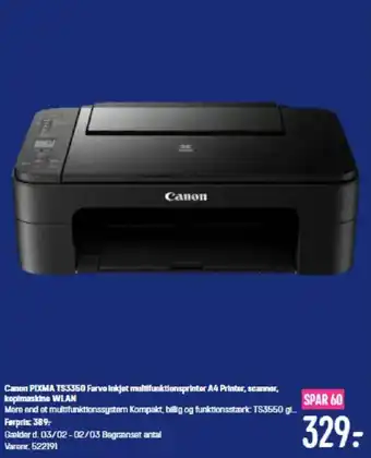 Elgiganten Canon PIXMA TS3350 Farve Inkjet multifunktionsprinter A4 Printer, scanner, kopimaskine WLAN tilbud