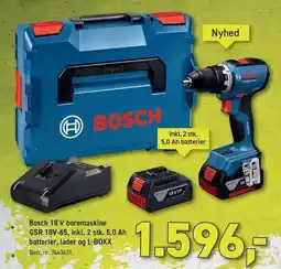 Johannes Fog Bosch 18 V boremaskine GSR 18V-EC, Inkl. 2 stk. 5,0 Ah batterier, lader og L-BOXX tilbud