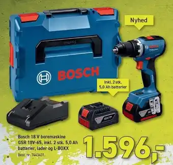 Johannes Fog Bosch 18 V boremaskine GSR 18V-EC, Inkl. 2 stk. 5,0 Ah batterier, lader og L-BOXX tilbud