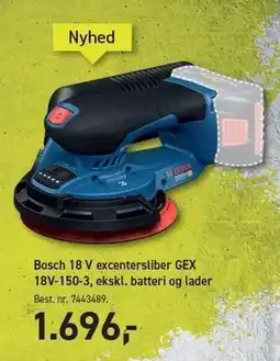 Johannes Fog Bosch 18 V excentersliber GEX 18V.150-3, ekskl. batteri og lader tilbud