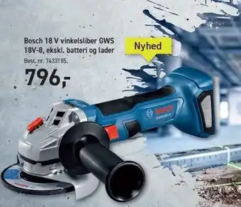 Johannes Fog Bosch 18 V vinkelsliber GWS 18V-8, ekskl. batteri og lader tilbud