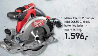 Johannes Fog Milwaukee 18 V rundsav M18 CCS55-0, ekskl. batteri og lader tilbud