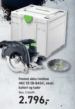 Johannes Fog Festool akku rundsav HKC 55 EB-BASIC, ekskl. batteri og lader tilbud