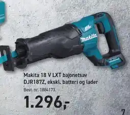 Johannes Fog Makita 18 V LXT bajonetsav DJR187Z, ekskl. batteri og lader tilbud