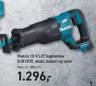 Johannes Fog Makita 18 V LXT bajonetsav DJR187Z, ekskl. batteri og lader tilbud