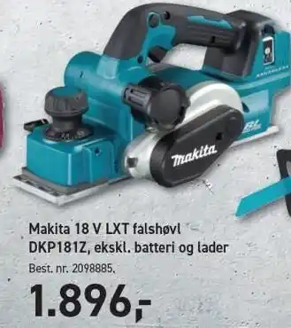 Johannes Fog Makita 18 V LXT falshøvl DKP181Z, ekskl. batteri og lader tilbud