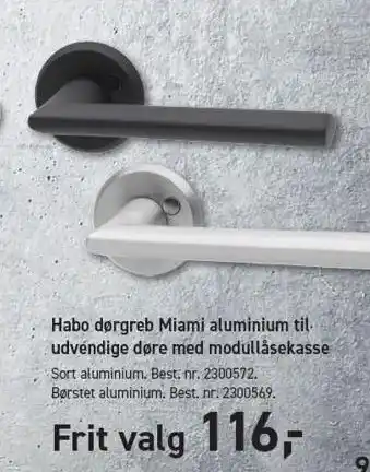 Johannes Fog Habo dørgreb Miami aluminium til udvendige døre med modullåsekasse tilbud