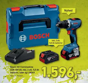 Johannes Fog Bosch 18 V boremaskine GSR 18V-65, inkl. 2 stk. 5,0 Ah batterier, lader og L-BOXX tilbud