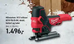 Johannes Fog Milwaukee 18 V stiksav M18 FBJS-0X, ekskl. batteri og lader tilbud