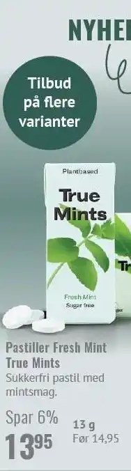 Helsam Pastiller Fresh Mint True Mints tilbud