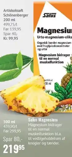 Din Lokale Helsekost Artiskoksaft Schönenberger 200 ml eller Salus Magnesium tilbud