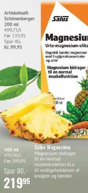 Din Lokale Helsekost Artiskoksaft Schönenberger 200 ml eller Salus Magnesium tilbud