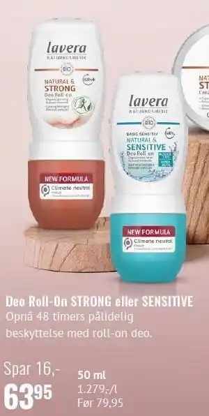 Din Lokale Helsekost Deo Roll-On STRONG eller SENSITIVE 50 ml tilbud