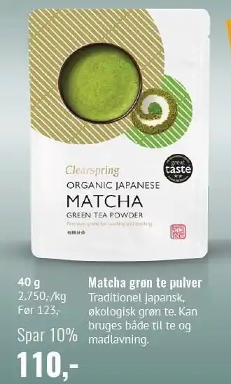 Din Lokale Helsekost Matcha grøn te pulver 40 g tilbud