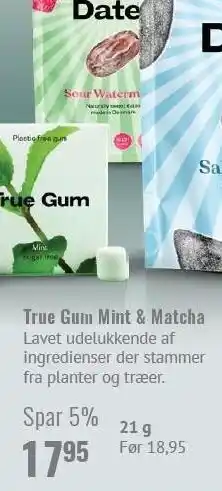 Din Lokale Helsekost True Gum Mint & Matcha 21 g tilbud