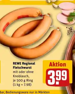 REWE REWE Regional Fleischwurst mit oder ohne Knoblauch, tilbud