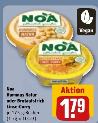 REWE Noa Hummus Natur oder Brotaufstrich Linse-Curry tilbud