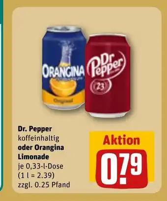 REWE Dr. Pepper koffeinhaltig oder Orangina Limonade tilbud