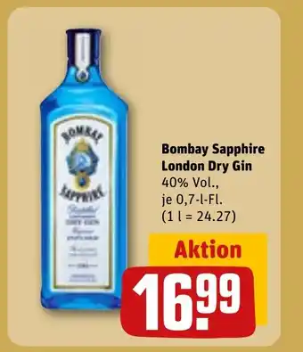 REWE Bombay Sapphire London Dry Gin 40% Vol.. tilbud