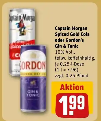 REWE Captain Morgan Spiced Gold Cola oder Gordon's Gin & Tonic tilbud