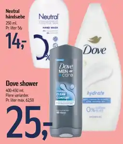 Føtex Neutral håndsæbe eller Dove shower tilbud