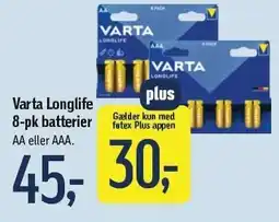 Føtex Varta Longlife batterier 8-pk batterier tilbud