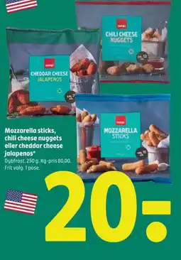 Coop 365 Mozzarella sticks, chili cheese nuggets eller cheddar cheese jalapenos tilbud